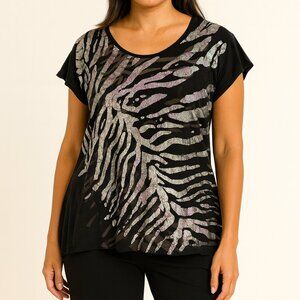 Zara Woman's M Metallic Animal Print Tunic Top Art To Wear Blouse Statement